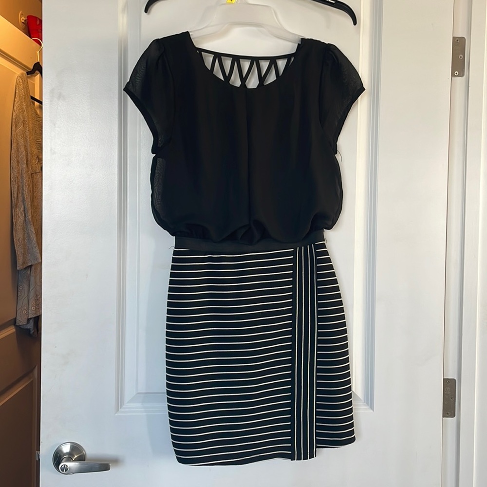 Mini black striped dress.